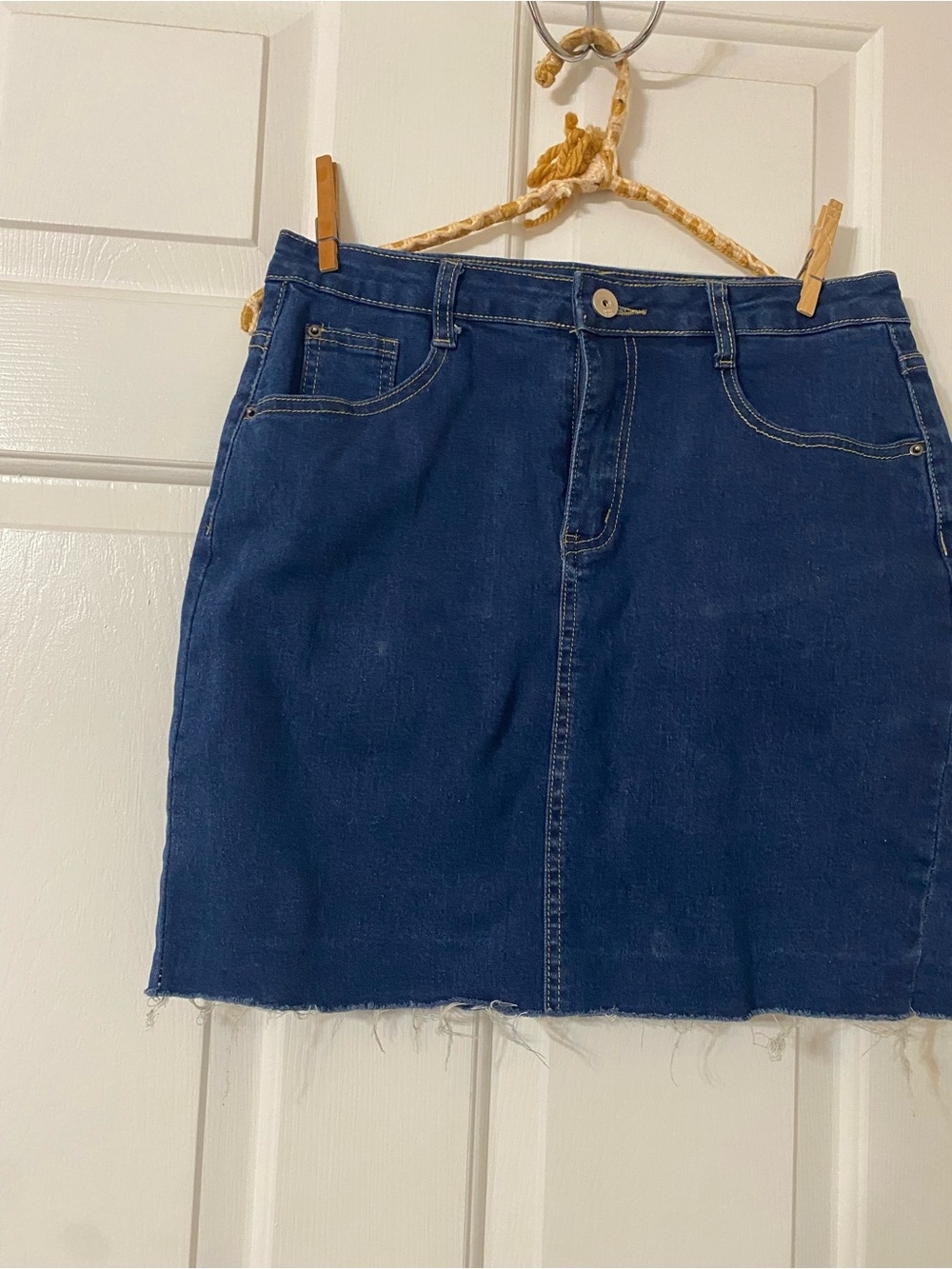 Dark Blue Denim Mini Skirt with Raw Hem - Women